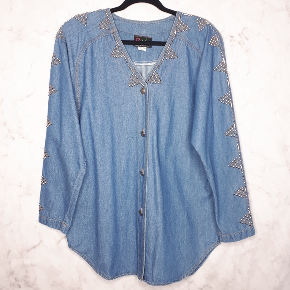 Pinky West Denim Batwing Jacket Silver Studs Large - Picture 2 of 9
